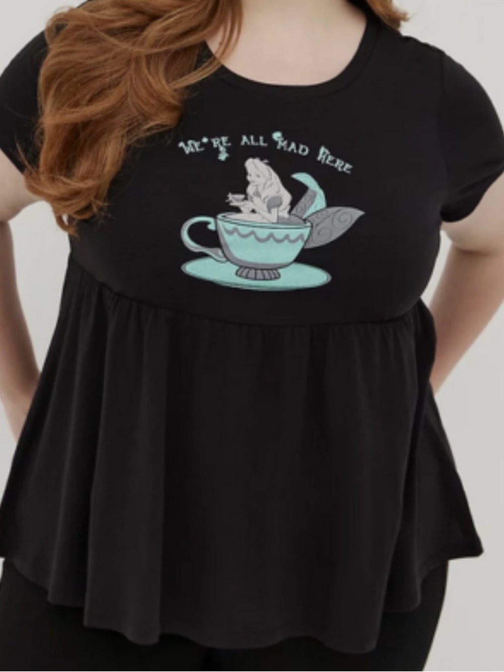 Torrid Disney Alice In Wonderland WE'RE ALL MAD HERE Teacup Babydoll Top Size 2X